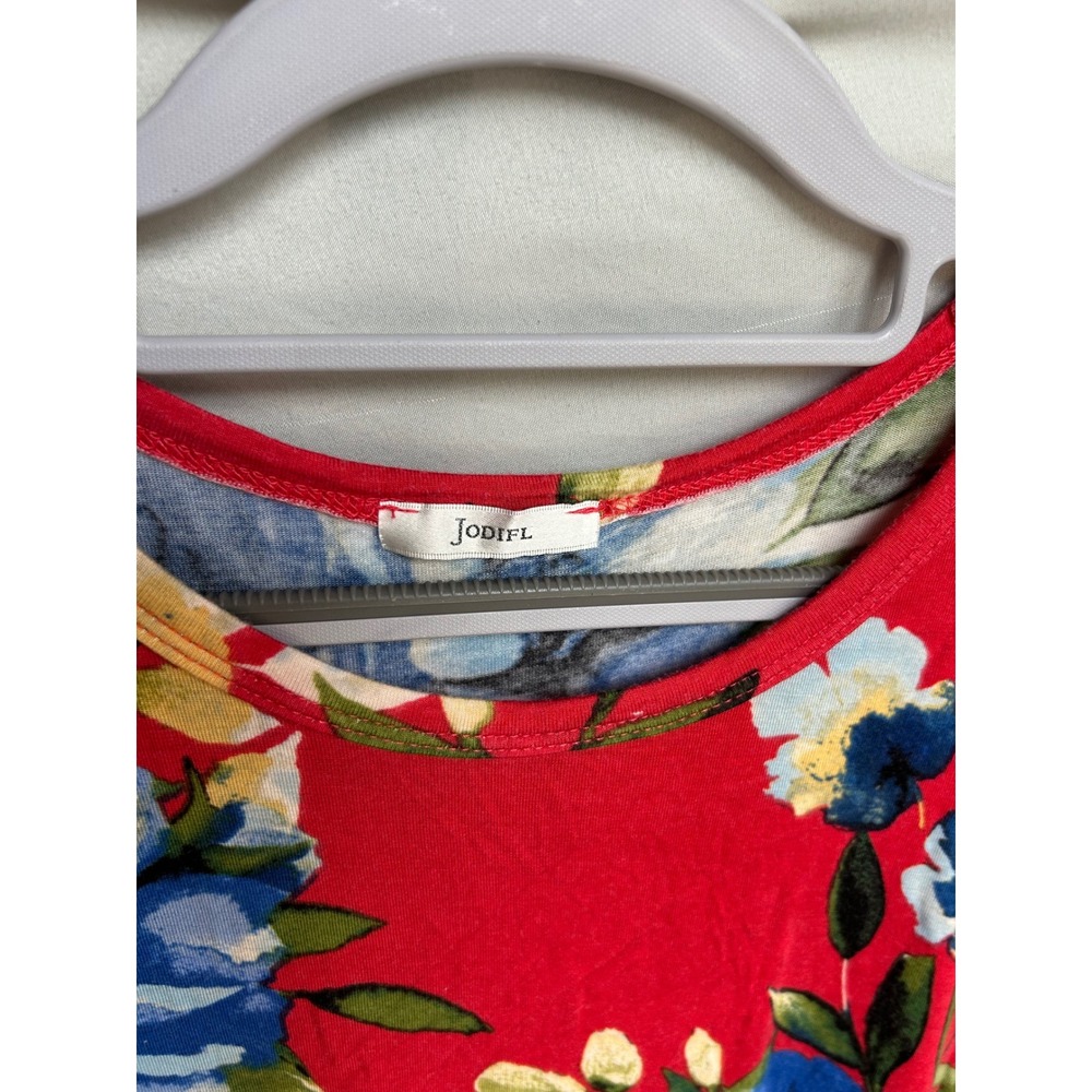 Jodifl Red Floral Ruffle Hem Tunic Top Small Boho Long Sleeve High Low Blouse - Picture 6 of 6